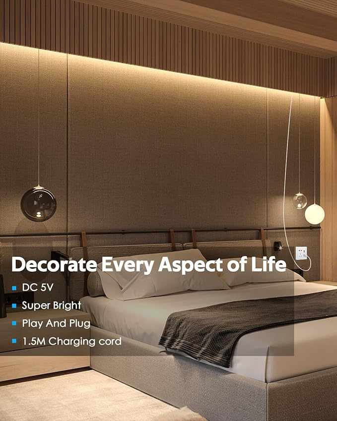 COB LED Strip Light 5V USB Powered 3.3FT/1M Dimmable LED Tape Light Warm White 3000K with Dimmer 320LEDs/M Flexible LED Rope Light Waterproof IP67 for Bedroom Cabinet DIY Indoor Decoration