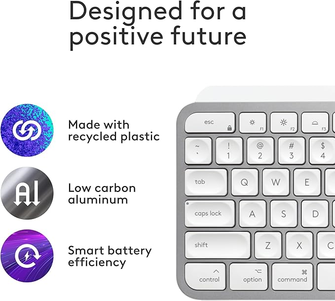 Logitech MX Keys S for Mac, Wireless Keyboard, Fluid, Precise Laptop-Like Typing, Programmable Keys, Backlit, Bluetooth USB C Rechargeable for MacBook Pro, MacBook Air, iMac, iPad - Pale Grey