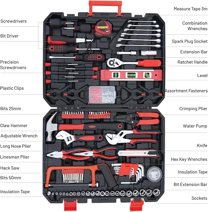 237-Piece Household Tools Kit Essential Home Repair Set with Plastic Toolbox Ideal for College Students, Home Use & More