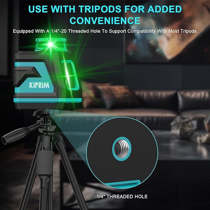 Kiprim Green Laser Level LV8D with Enhanced Visibility,5 Laser Lines,Adjustable Brightness,Manual/Self Leveling/Pulse Mode,Batteries and Carrying Pouch Included