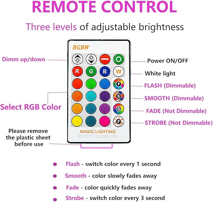 Color Changing LED Light Bulbs with Remote RGBW Bulb 10W (85W Equivalent),A19 E26/27,Lamp Replace,Warm White,Dimmable Memory Function,Ideal Lighting for Home Decoration,Bar Party (2 Pack)