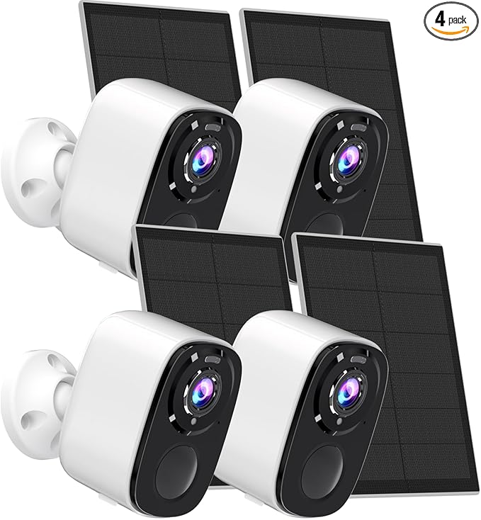 5MP Security Cameras Wireless Outdoor with Solar Panel,AI Detection, QHD 2K（2560X1920P）Color Night Vision Security Camera with 2 Way Audio, Compatible with Alexa, Spotlight & Siren, IP66 -4PACK