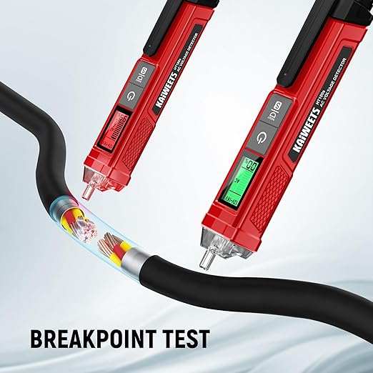 KAIWEETS Voltage Tester/Non-Contact Voltage Tester with Signal Percentage, Dual Range AC 12V/70V-1000V, Live/Null Wire Tester, Electrical Tester with LCD Display, Wire Breakpoint Finder (Full Red)