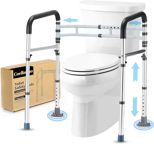 Toilet Safety Rail - Adjustable Detachable Medical Safety Frame for Elderly & Handicap, Heavy Duty Handles, Fits Most Toilets