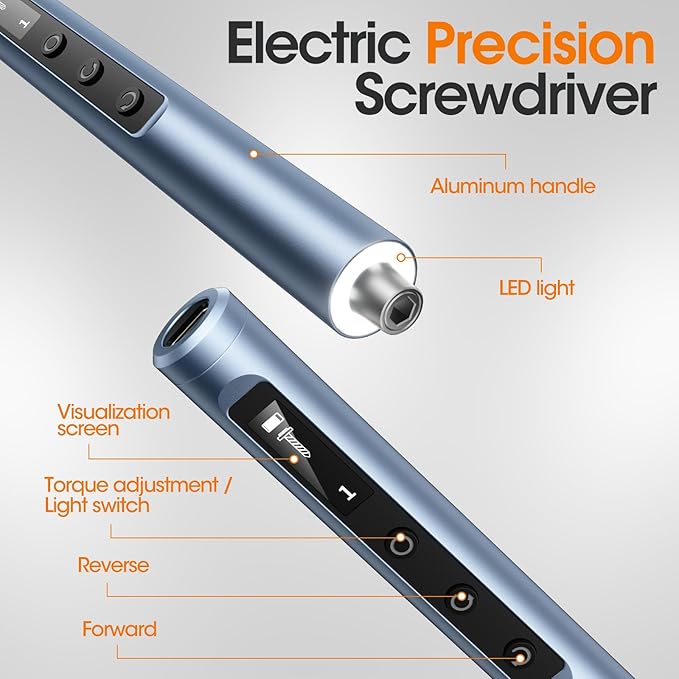 Mini Electric Screwdriver Cordless Set 3.7V, 42-in 1 Magnetic Bits Screwdriver Set with 5 Torque Settings, Demagnetizer/Magnetizer, LCD Display, LED Lights,Repair Tool Kit For Laptop/Phone/Camera/Toys