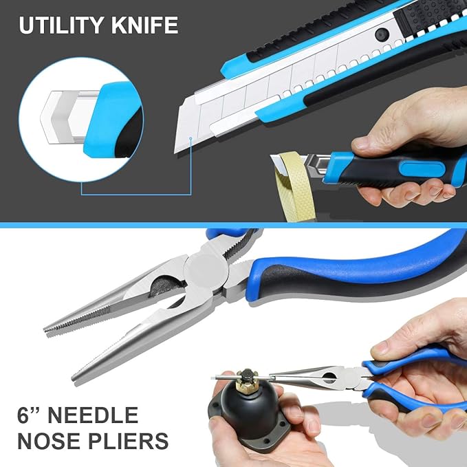 DNA MOTORING 27pcs 12V 1300mAh Cordless Drill Set, Drill Driver Home Tool Kits Combination Tool Set, Tool Kit with Drill For Home, DIY, Maintenance, Blue, TOOLS-00017