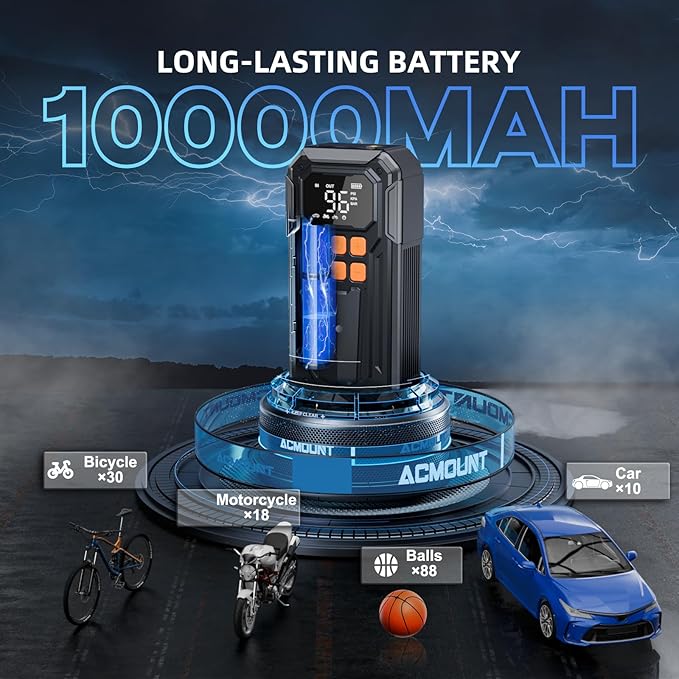 160PSI Tire Inflator Portable Air Compressor, 40LPM Cordless Air Pump with Digital Gauge for Car, Bike, Motorcycle, Ball, Auto Shut-Off, Powerful Battery, Emergency Light