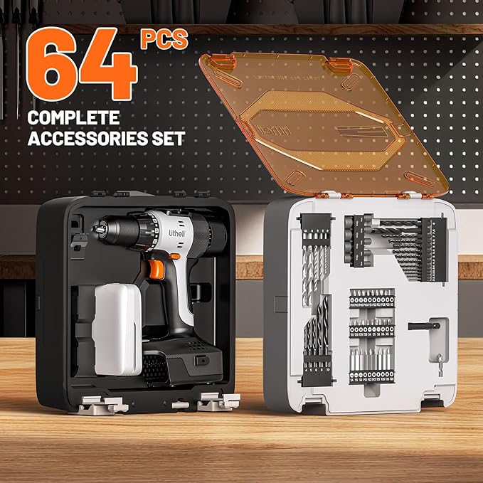 Litheli 20V Cordless Drill Driver Set, Electric Power Drill with 2 Variable Speed Settings, 1/2 Inch Keyless Chuck, 21+1 Clutch Settings with Maximum Torque of 443 In-lbs (Charger not Included)