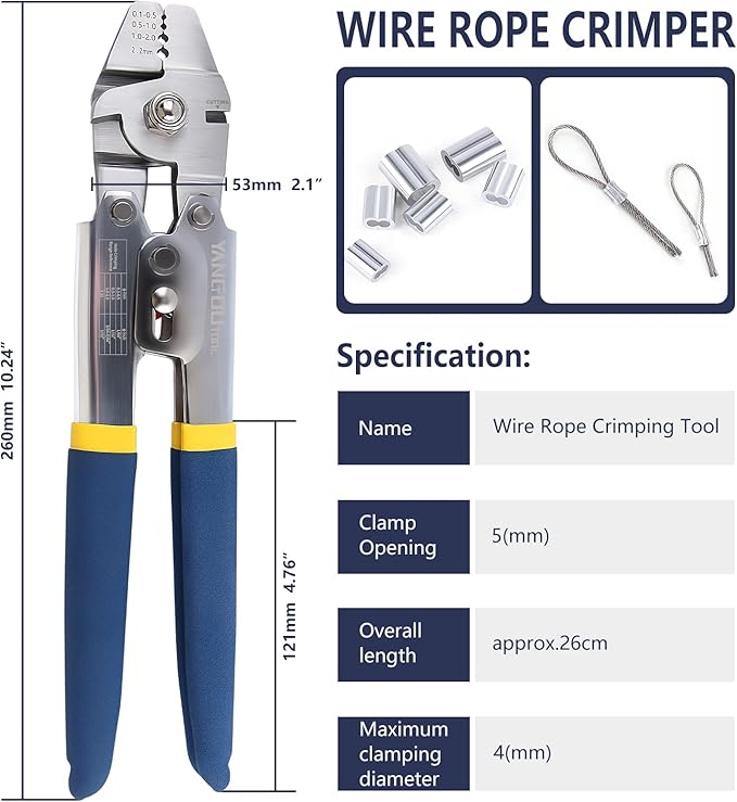 Yangoutool Wire Rope Crimper,Wire Rope Crimping & Cutting Tool: Versatile 2-in-1 Sheet Metal Swaging, Handles 0.1mm-2.2mm Aluminum Oval, Double Barrel Stop Ferrules, Ideal for Hand Tool Enthusiasts