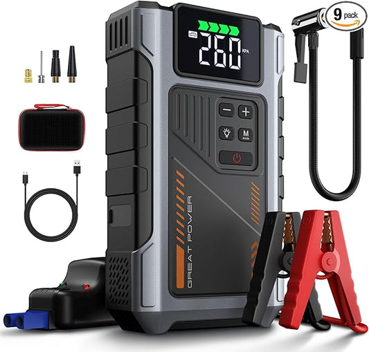 Portable Jump Starter with Air Compressor 4000A Peak with 150PSI Tire Inflator, Jump Box for 12V Car Battery Power Booster Pack (Up 8.0L Gas/6.5L Diesel Engine)