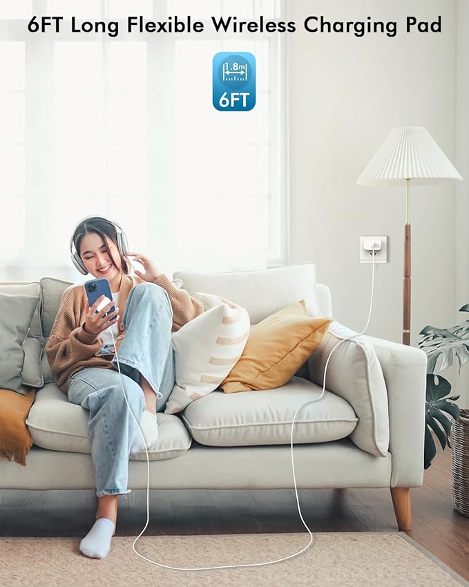 for Mag-Safe Charger,6FT 15W Magnetic Wireless Charging Pad for iPhone16/15/14/13/12 Series & AirPods 3/2/Pro Fast iPhone Wireless Charger Apple Mag Chargers Flat Strong Magnet with iPhone USB C Block