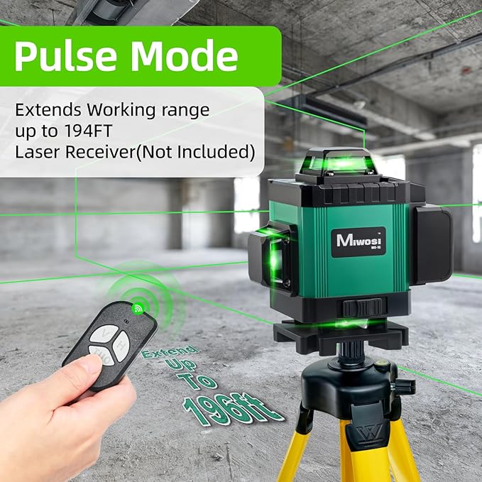 Laser Level, Miwosi 360 Self Leveling, 16-Line 4D Green Beam Cross Line, 4x360° Lazer Leveler Tool for Floor Tile, Construction Project Renovation & Picture Hanging