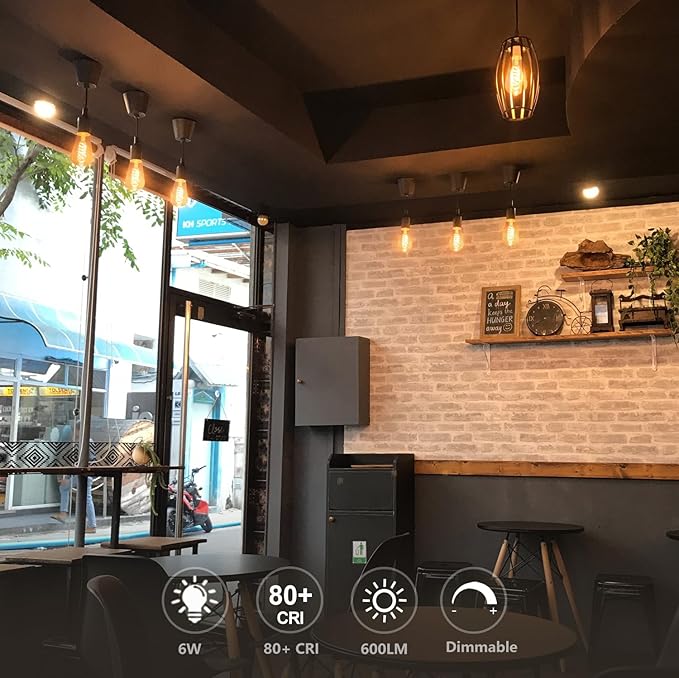 6 PCS Dimmable Vintage LED Edison Bulbs, 6W Equivalent 60 Watt, Warm White 2700K, Antique Flexible Spiral LED Filament Light Bulb, ST58 (ST19), 600 Lumens, E26 Base, Clear Plastic