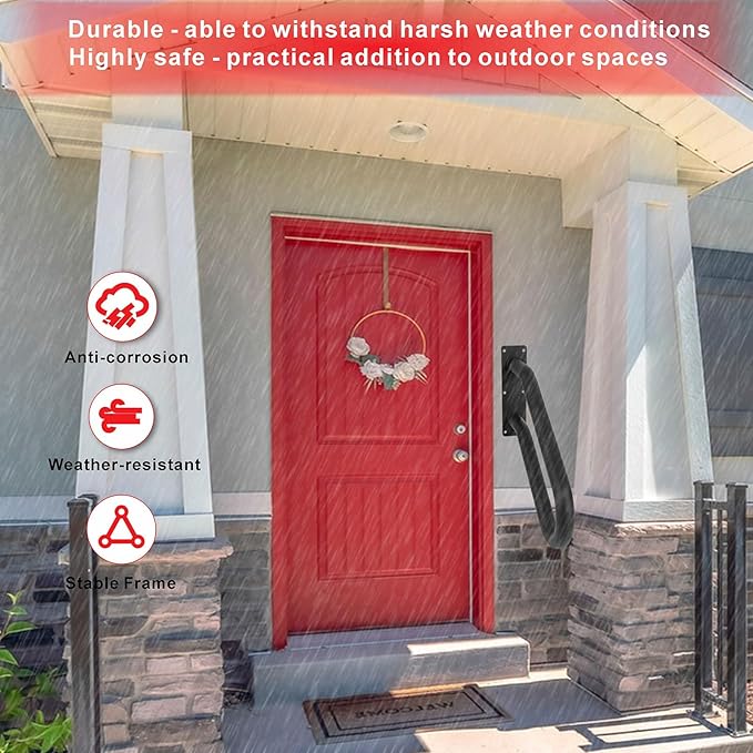 2Pcs Handrail for 1-3 Steps,U Shaped Black Elderly Safety Grab Bar for Stairs Wall Mounted Hand Railing for Outdoor Garage Entry Interior or Exterior Stairway