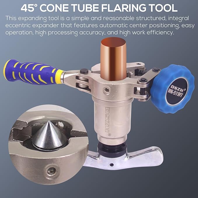 Accurate 3-IN-1 Tube Flaring Tool Kit, Eccentric Expander 45° Cone Tubing Flaring Tool, Include Cutter Deburring Tool, HVAC Refrigeration Tools for Copper/Soft Pipe Flaring 1/4-3/4 Inch O.D. Tubing