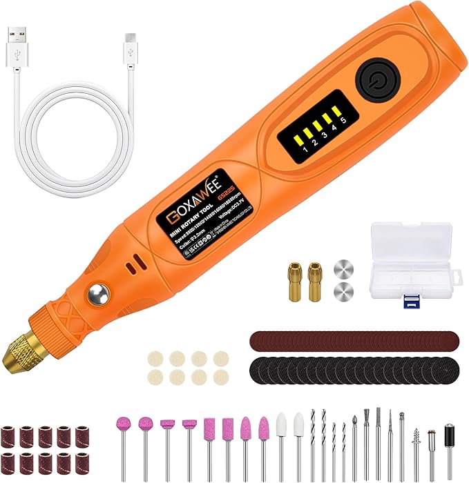 GOXAWEE Mini Cordless Rotary Tool Kit with 105pcs Accessories, USB Charging 5-Speed 18000rpm Multi-Purpose Art Craft Tool with 3.7V Li-ion Battery for Handmade Crafting and DIY Creations