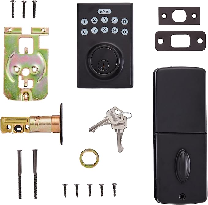 Amazon Basics Electronic Keypad Deadbolt Door Lock with Touch-Control Keyless Entry, Keyed Entry Option, Contemporary, Matte Black, 6-Pack
