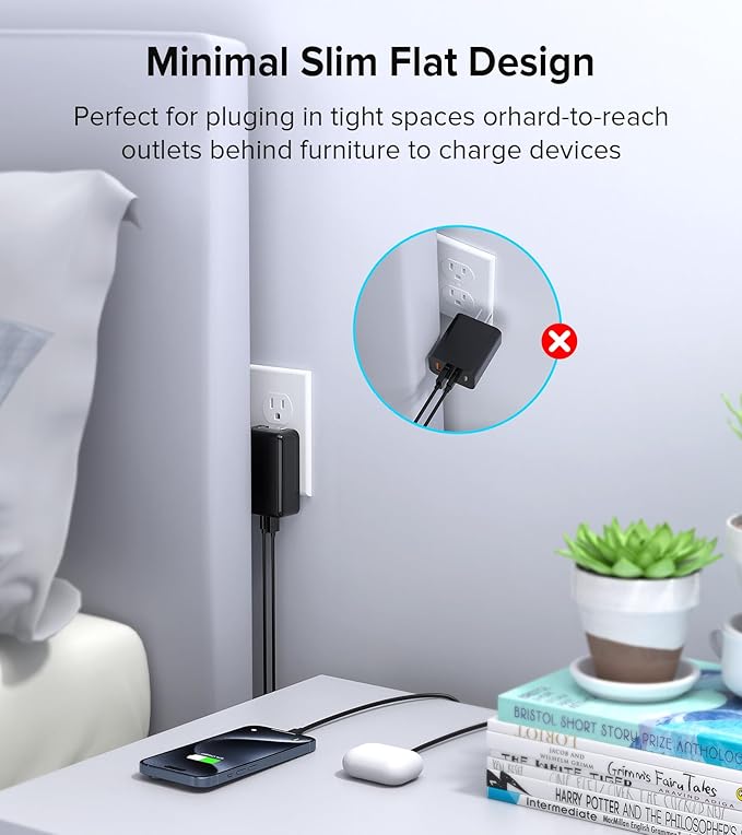 2Pack Flat USB C Charger Block, 40W 4-Port Fast Charger 20W Type C Charging Block 3.1A USB Wall Charger Dual Port PD+QC Charging Cube for iPhone 16 15 14 13 12 Pro Max XS, iPad,Samsung,Tablet（Black）