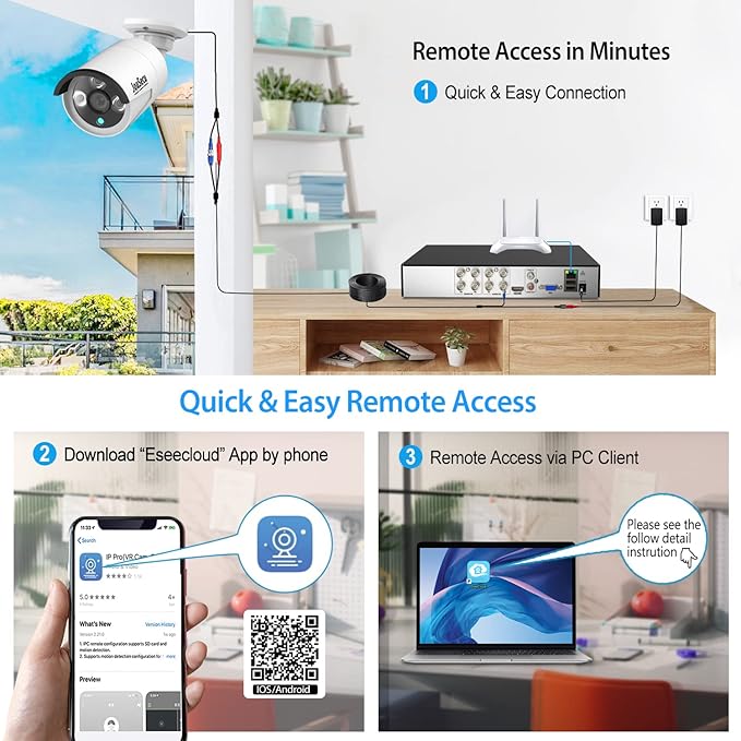 1080P 8CH Wired Home Security Camera System HD 5-in-1 Video DVR Recorder with 4X HD 2MP Weatherproof CCTV Cameras, Motion Alert, Remote Access