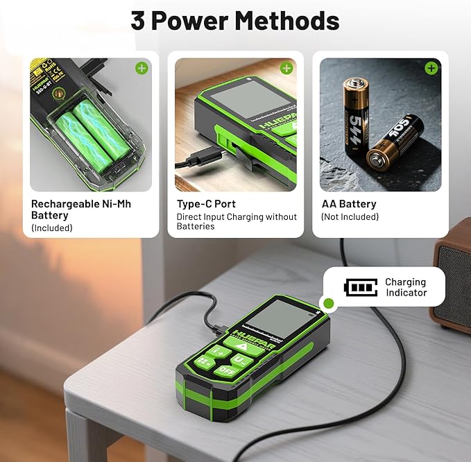 Huepar 330FT Green Laser Measuring Tool with Angle Sensor, ±1/16in (±1.5MM) Accuracy, Rechargeable Digital Laser Room Measuring Device, Laser Distance Measurement, Gifts for Men, Fathers Day Birthday