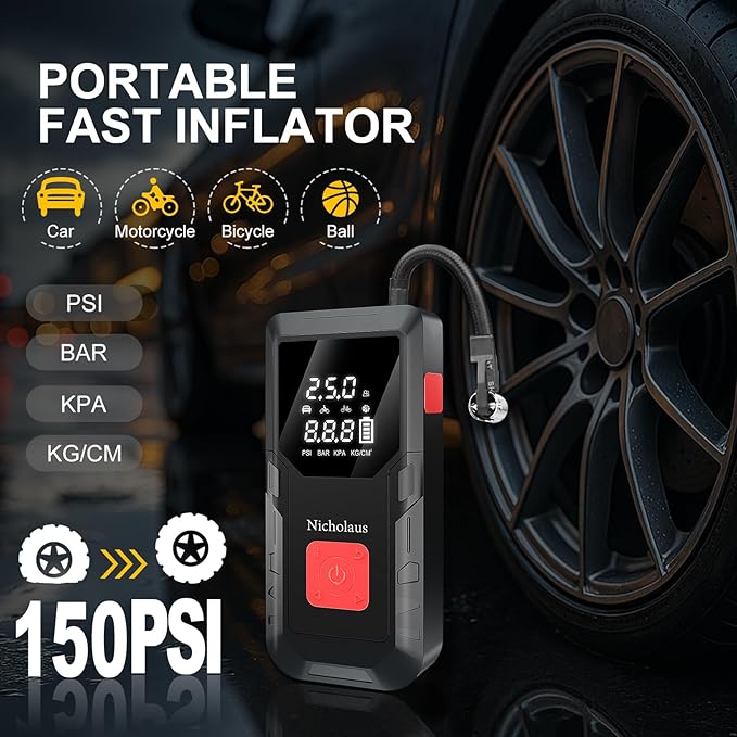 12 V Car 8000 mAh Battery Jump Starter 2800A with 150psI Air Compressor, Safe Smart Light and Practical Edition QB08L, Portable Jump Box and Charger for 6.0L Gas and 3.0L Diesel Engines.