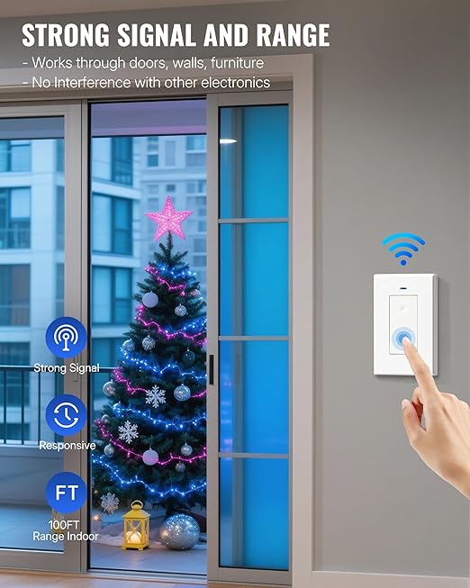 Remote Control Outlet Wireless Light Switch, Removable Remote Outlet Switch Kit for Lamps, Lights, Appliance, Expandable, 100ft RF Range, FCC Listed (1 Controller + 2 Outlets) W08RC1206