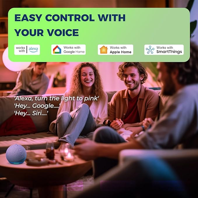 Matter E12 Smart Light Bulbs 50W Equivalent, Compatible with Alexa/Siri/Apple Home/Google Home/SmartThings, RGBCW G16.5 LED Candelabra Bulbs, 2.4G WiFi, ETL Listed, Hub Required, 4PCS