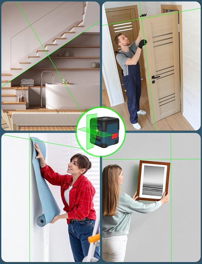 Laser Level, RockSeed Cross Line Laser with Self-Leveling, Vertical and Horizontal Line, Rotatable 360 Degree, Carrying Pouch, Battery Included (Green with27 inch Tripod)