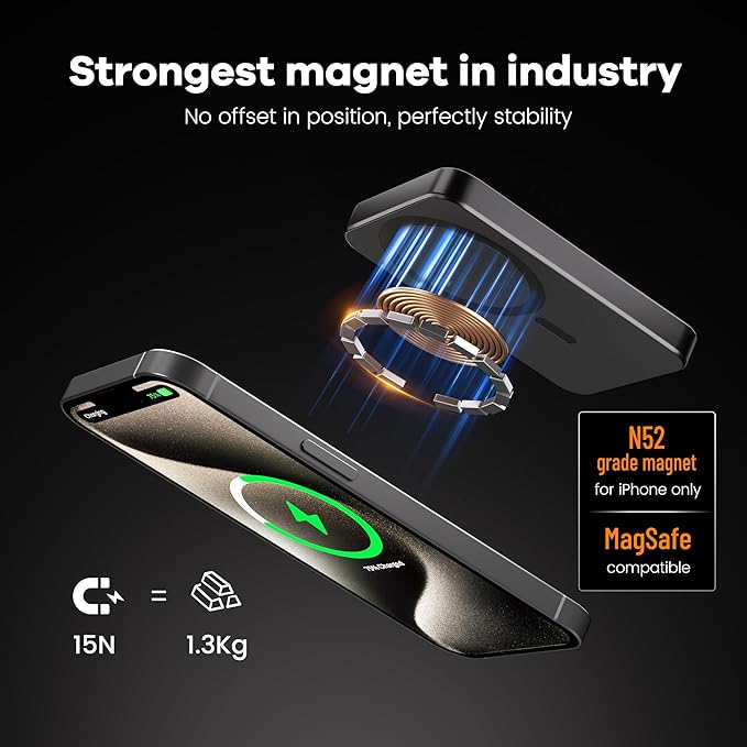 [Ultra Slim 0.55"] [Titanium Design] MagSafe Portable Charger 10000mAh Magnetic Wireless Power Bank Compatible with iPhone Air/17/16/15/14/13/12, Glacier Gray