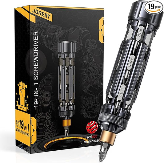 JOREST 19 in 1 Multibit Screwdriver Set EDC Multi Screwdriver Tool All in One, Birthday Gifts Ideas for Men Him Dad, Magnetic Screw Driver with Torx Phillips Hex, Pocket Repair Kit for Bike, Furniture