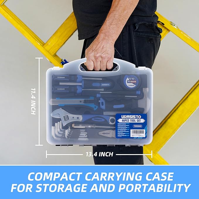 Tool Kit 46-Piece, Household Basic Complete Hand Repair portable Tool Set with Plastic Toolbox Storage Case