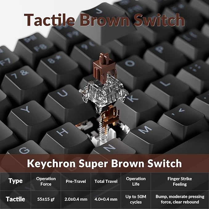 Keychron K2 75% Layout QMK Wireless and Wired Options Mechanical Keyboard with Keychron Super Brown Switch, RGB Backlit with Shine-Through Double-Shot PBT Keycaps for Mac Windows-Version 3