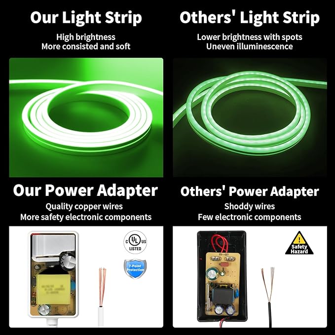 iNextStation 12V Green LED Strip Lights 16.4FT, Flexible Silicone Neon Rope Light with Power Adapter, Waterproof, Cuttable, Dimmable & Linkable, for Cabinet, Ceiling, Wall, Bedroom, Kitchen, Garage