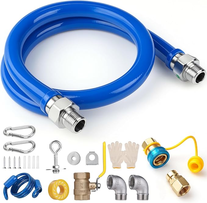 1675kit48 Safety System Kit, Commercial 48" Gas Hose Connector Kit with 3/4" Quick Disconnect and 2 Elbows,Gas Hose for Kitchen Equipment Commercial Standard Gas Connector, Full Port Valve