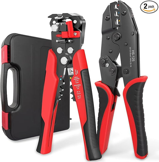 Kuject Wire Stripper and Crimping Tool Kit, AWG 24-10 Self-Adjusting Electrical Wire Stripping with AWG 22-10 Ratchet Wire Crimper for Heat Shrink Connectors