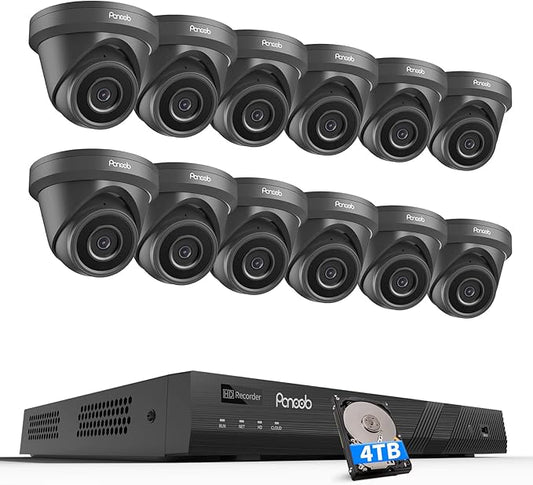 16 Channel Security Camera System, 12x 5MP Wired IP Dome Turret PoE Camera Outdoor, AI Human Detection, Built-in Mic, Remote Access, 4K 16 Channel NVR 4TB HDD for 24-7 Recording, PD93A31216-5M