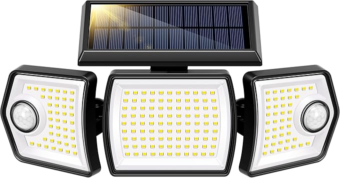 VIVOHOME Linkable Solar Lights Outdoor, Dual Roating Motion Sensor Flood Lights Solar Powered Security Light with 3 Heads, 2500LM, IP65 Waterproof for Outside, Yard, Garage, Wall, Patio