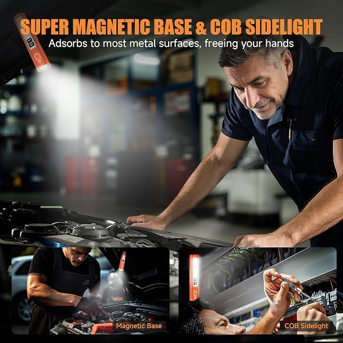 Rechargeable Tactical Flashlights High Lumens - Super Bright Small Powerful LED Magnetic USB C Flashlight, 8 Modes, Dual Button Waterproof Pocket Flash Light for Emergency, Car (1, Orange)