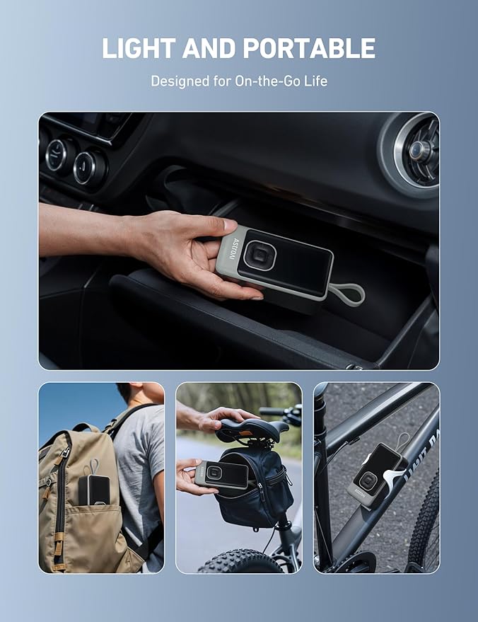 AstroAI L7 Air Tire Inflator Portable Air Compressor, 150PSI Electric Cordless Pump with Fast 1-min Inflation, Auto Shutoff, LED Light – Rechargeable for Car, SUV, Motorcycle, Bike Tires (Grey)