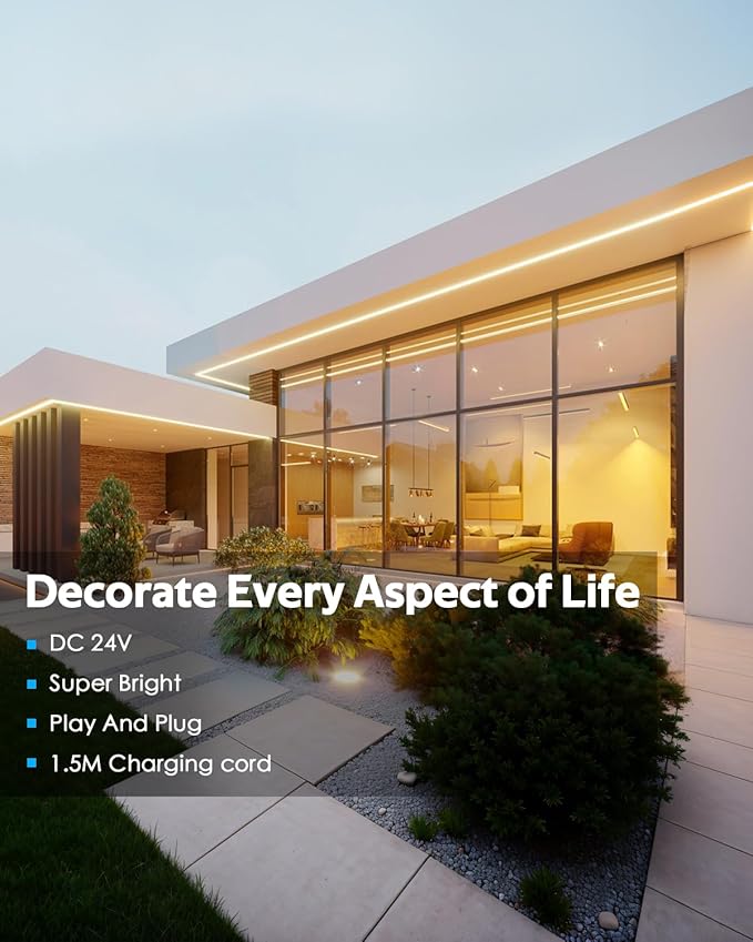 5M LED Light Strip 24V 16.4FT COB LED Strip Light with Remote Warm White Tunable LED Tape Light 3000K 320LEDs/M High Density Waterproof LED Rope Light Outdoor Includes Adapter for Cabinet