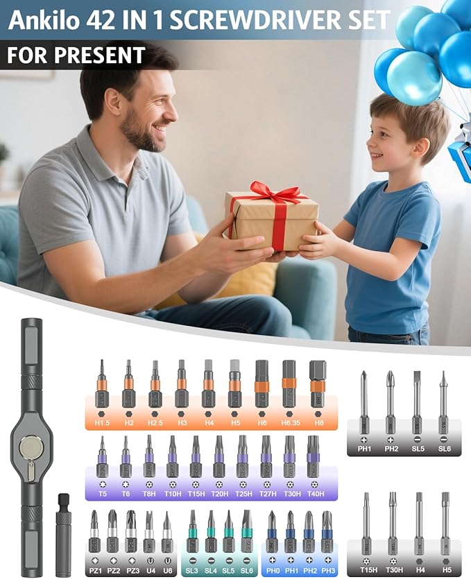 Upgraded 42 in 1 Magnetic Screwdriver Set, Ankilo DIY Ratchet Screwdriver Set With T Handle, Blue Portable Storage Case, DIY Repair Tool Kit Gifts, for Home, Bike, Repairs