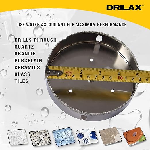 Drilax 5 Inch Diamond Hole Saw Drill Bit for Porcelain Tile, Granite, Glass & Ceramic - Heavy Duty Steel Core Cutter for Recessed Lighting, Shower Valves, and Toilet Flanges