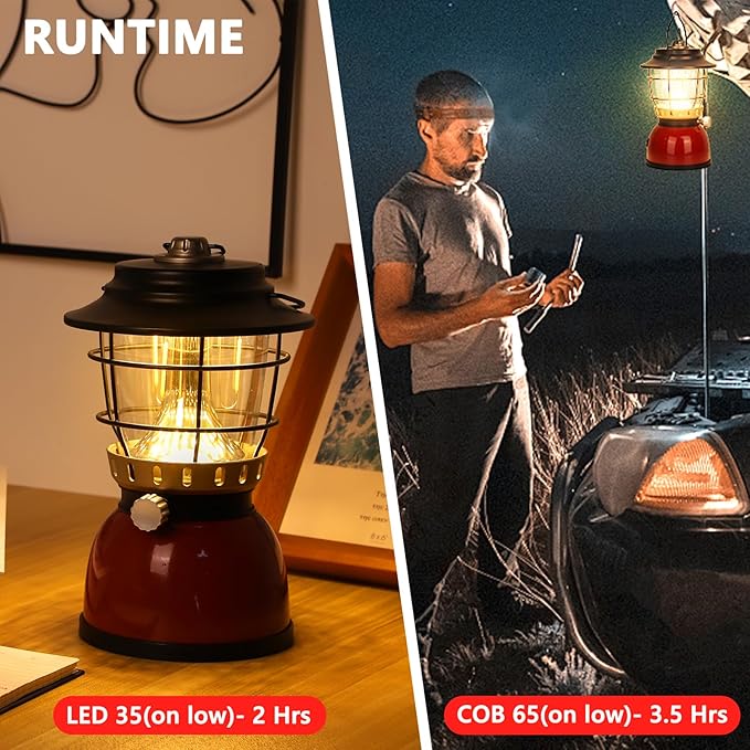 LED Camping Lantern Rechargeable Stepless Dimming Vintage Tent Lamp, 4000mAh Power Bank, IPX5 Waterproof Portable Hanging Camping Tent Light for Camping Hiking Emergency and Power Outage