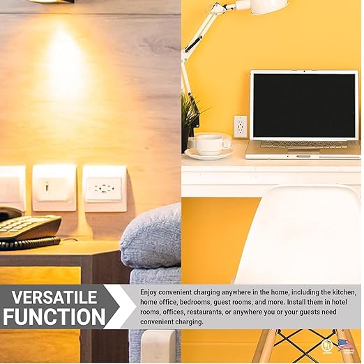 Diodesy- USB Outlet and Duplex Tamper Resistant Receptacle Plug 15 Amp Electrical Outlet with Wall Plate Cover Fast Charging Power Dual Type A & C Ports for Phones Tablets Laptops UL Listed Pack of 4