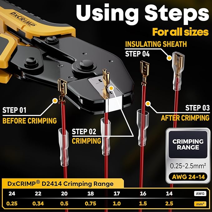 Spade Connector Kit, 14 Types Wire Connector Kit with Crimping Tool for 24-14 AWG Spade Connector Crimper, Open Terminal Connector Crimping Tool, Wire Terminal Crimper, Quick Connect Terminal