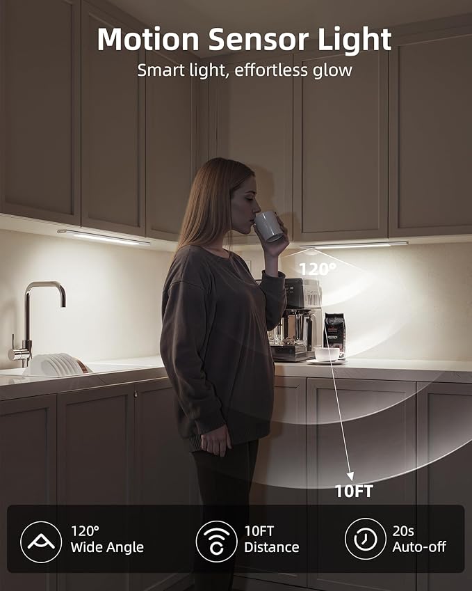 EZVALO Under Cabinet Lighting, Motion Sensor Closet Lights with 3 Extra Batteries, 76 LEDs Dimmable Eye-Caring Rechargeable LED Lights, 3 Color Temps, Under Counter Lights for Kitchen, Wardrobe