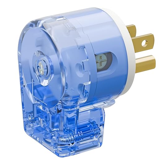 Nema 5-15P 90 Degree Right Angle Plug 15A 125V, DIY AC USA 3-Prong Household, Transparent Blue ETL Verified