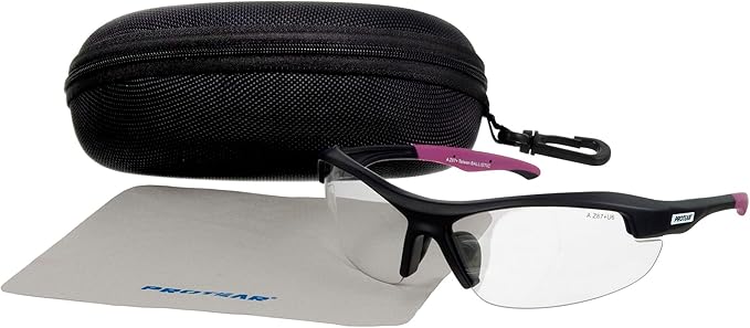 Clear Safety Glasses for Men and Women,Scratch Resistant Safety Goggles,ANSI Z87,100% UV Protection Eyewear,Anti-Fog Eye Protection for Workshop Shooting,Mowing,Sports,Hunting(Purple Clear)