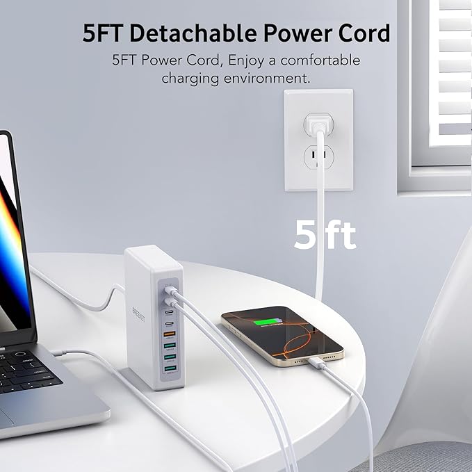 2025 Latest Charging Station, 260W USB C Charger Block, GaN III 8-Port Fast Type C Charging Hub, 100W Laptop Power Adapter for MacBook Pro/Air, Dell XPS, Steam Deck, iPad Pro, iPhone 17/16, Galaxy S25