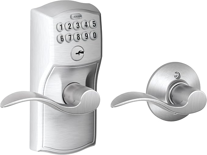 Schlage FE575 CAM 626 ACC Camelot Keypad Lock with Accent Lever, Auto-Lock, Electronic Keyless Entry, Satin Chrome